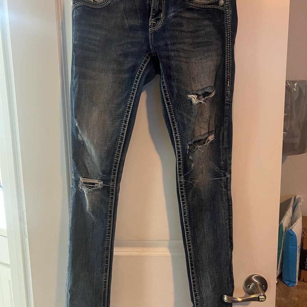 Authentic Distressed Rock Revival Denim Jeans